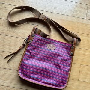 Striped Fossil Crossbody Bag with Brown Strap